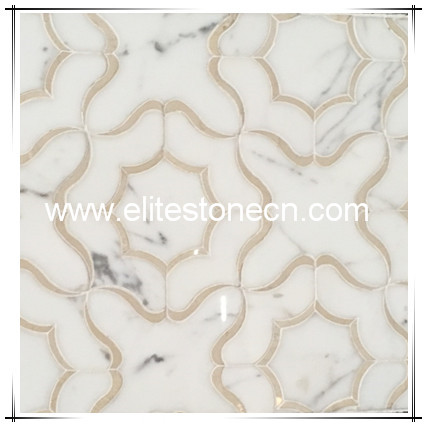 ES-W326 Waterjet Floor White Flower Beige Marble Mosaic