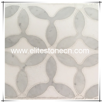 ES-W330 Daisy Flower Pattern Carrara White Marble Water Jet Mosaic Tile