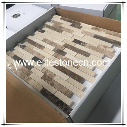 ES-A19 strip design crema marfil mixed emperador light and emperador dark marble mosaic tile