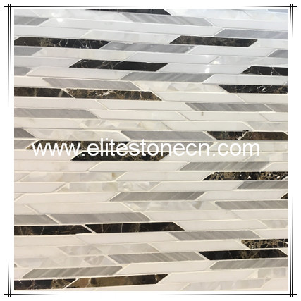 ES-W331 Polished white random strip bathroom wall tile designs marble mosaic