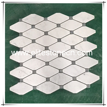 ES-C74 Carrara Bianco Long Octagon Bardglio Dot Marble Mosaic and Tile