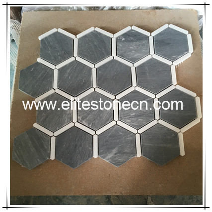 ES-W332 Manufacturer Grey Hexagon Marble Mosaic Tile For Hotel Project