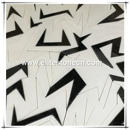ES-W335 Cheap Bathroom Floor Paving Use White and Black Marble Mosaic