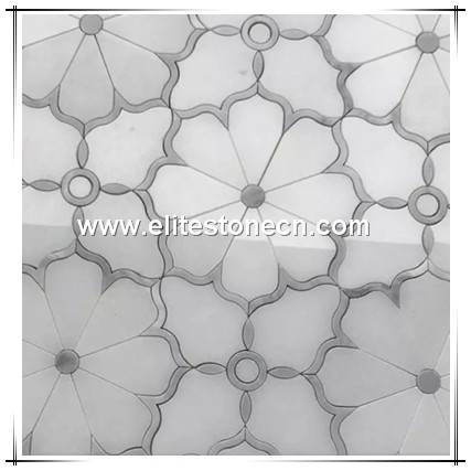 ES-W300 Water Jet Thassos White Flower Marble Mosaic Tile For Interior Wall Decoration
