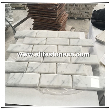 ES-C07 White Carrara Marble Deep-Beveled Subway Brick Marble Mosaic Tile Polished 2x4-Marble From Italy