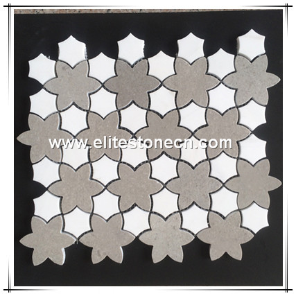 ES-W340 Water Jet Mosaic Discount Natural Stone White Marble Flower Mosaic Pattern