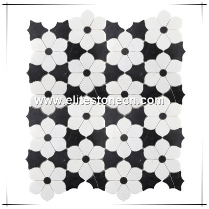 ES-N21 Good Quality Flower Design Marble White black Thassos waterjet flower mosaic
