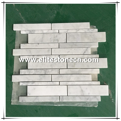 ES-C36 Carrara White Italian Carrera Marble Random Strip Modern Brick Mosaic Tile Polished