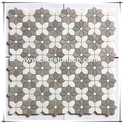 ES-W333 High Quality White and Grey Flower Fetal Shape Marble Mosaic for Wall Tile and Floor Tile