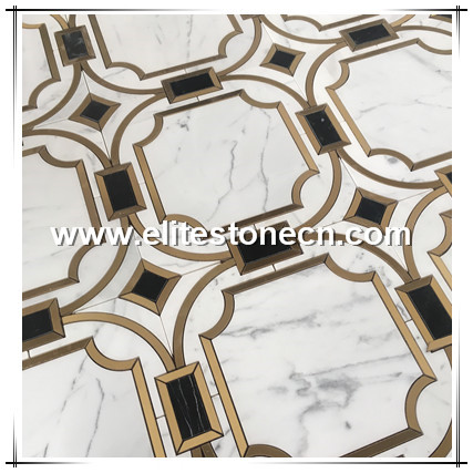 ES-W71 Statuary marble and brass inlay flower water jet mosaic tile