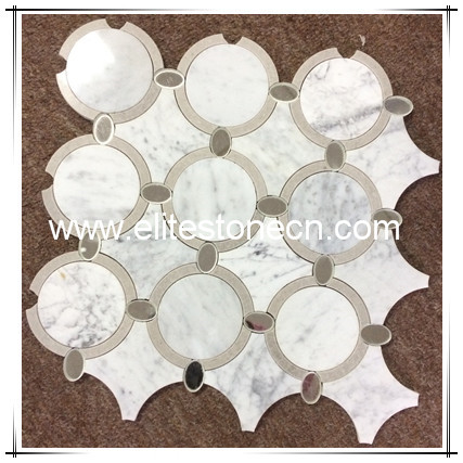 ES-W87 The high quality polished circle waterjet marble with mirror mosaic tile for bathroom decorations