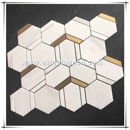 ES-W344 Hexagon Mosaic Waterjet Marble Tiles Design Floor Pattern