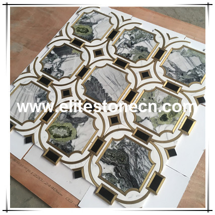 ES-W345 Green Marble Mixed Brass Water jet Mosaic For High-end Home Decoration