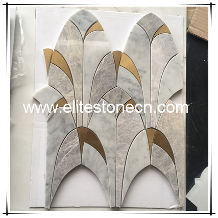 ES-W352 grey marble and brass tile luxury waterjet marble mosaic