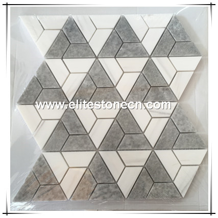 ES-W353 White marble and grey marble triangle shape wall tile mosaic