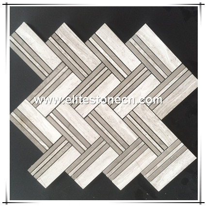 ES-H42 Herringbone Wooden grain White marble mosaic for wall and floor