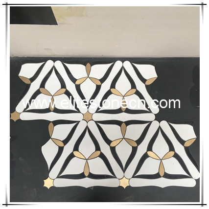 ES-W354 Bathroom floor stone tile with Thassos white marble mosaic