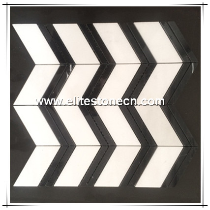 ES-W359 Black and white herringbone waterjet chevron marble mosaic