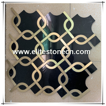 ES-W371 Indoor Decoration Black Natural Marble Mosaic wall tile