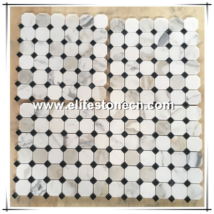 ES-G25 Calacatta Gold 2 inch Octagon Mosaic Tile with Black Dots Polished - Marble from Italy