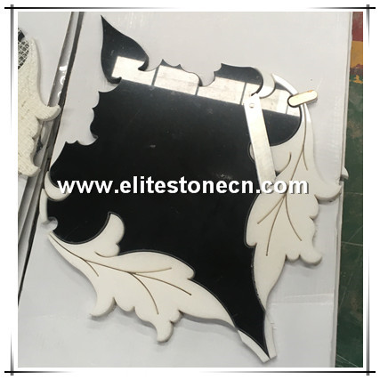 ES-W278 white and black marble mixed flower waterjet mosaic for bathroom floor