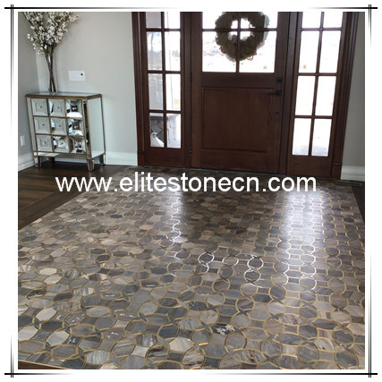 ES-W272 Italy Carrara Grey Bardiglio Marble with Inlay Brass Waterjet floor wall tile