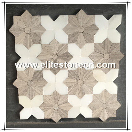 ES-H44 Polished flower pattern marble mosaic bathroom wood look marble floor tile