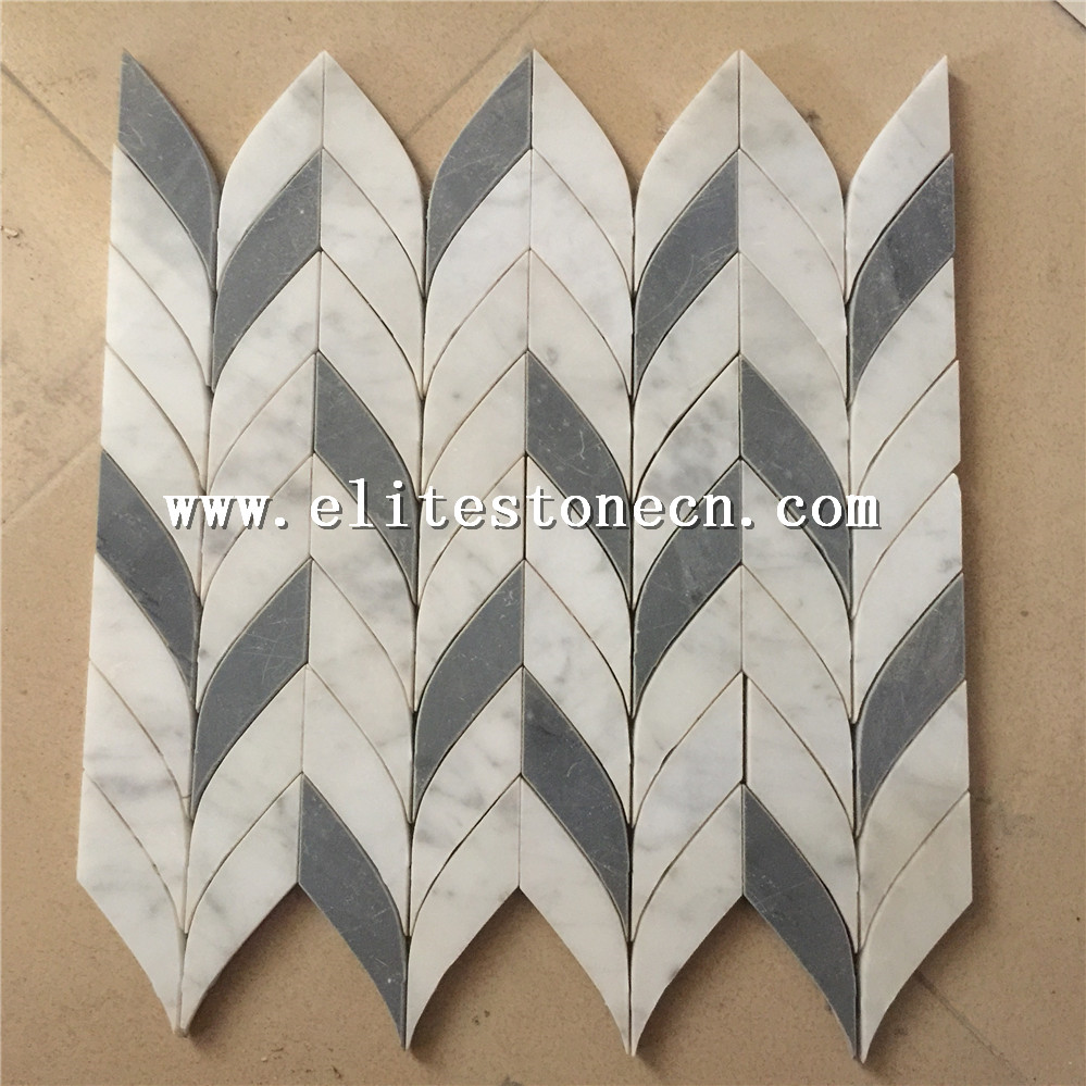 ES-W383 Unique design pattern white floor natural marble stone water jet mosaic tile for sale