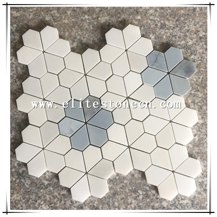 ES-T74 Flower pattern polished white marble tile mosaic wall tile