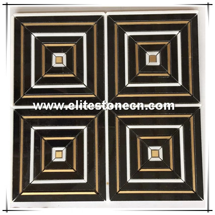 ES-W385 Dolomite White and Black Square Marble Waterjet Mosaic For Floor and Wall Pattern