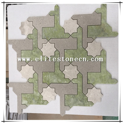 ES-W388 natural stone polished waterjet cut flower mosaic for kitchen backsplash