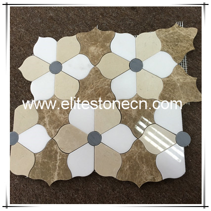 ES-W390 white mixed grey flower shape design art marble mosaic tile for wall and floor