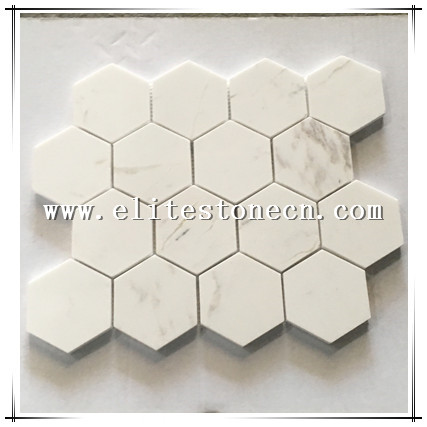 ES-R51 China Factory Wholesale Volakas White Marble Hexagon Mosaic tiles for Wall and Floor
