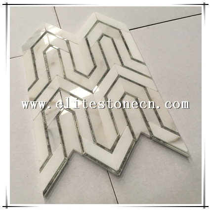 ES-W395 Bathroom white calacatta marble waterjet mosaic