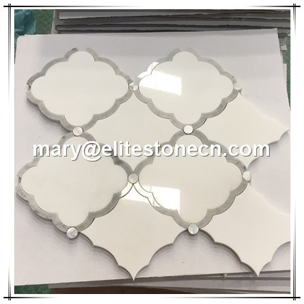 ES-T76 Marble Mixed Shell Waterjet Mosaic Tile Thassos White With Mother of Pearl Mosaic