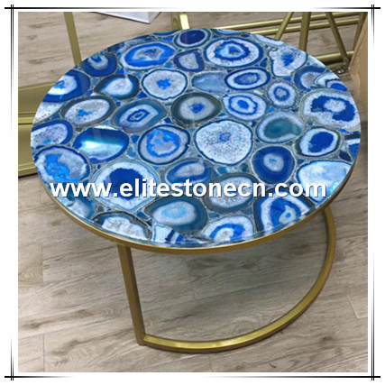 ES-P06 Natural gemstone coffee shop restaurant blue agate table tops wholesale