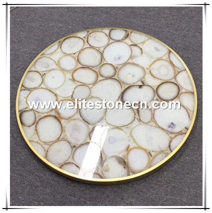 ES-P03 Natural semi-precious stone White Crystal Color Agate Gemstone Table Top