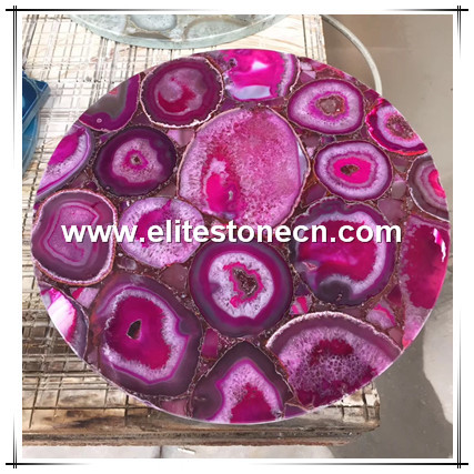 ES-P04 Home decor semi precious stone side coffee round pink agate onyx table top