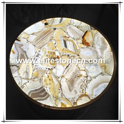 ES-P07 Backlit Round Petrified fossil wooden Precious stone Living room side table