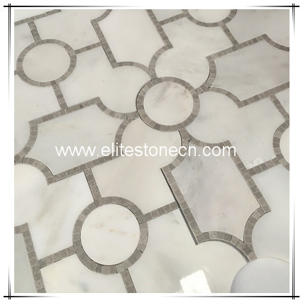 ES-O14 Background wall white marble mosaic natural stone waterjet jet mosaic