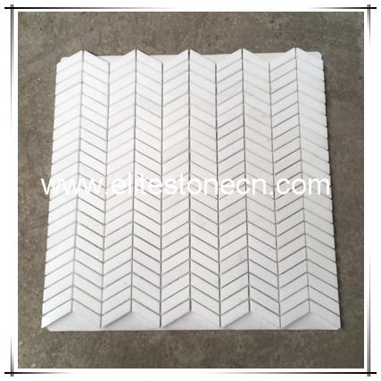 ES-T79 Herringbone Chevron Fish Bone Thassos White Marble Art Mosaic Backsplash Mosaic