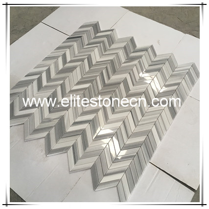 ES-R62 Marmala White Gray Marble Chevron Design Backsplash Mosaic Tiles on Mesh