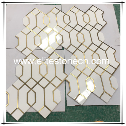ES-W249 Lower Price Brass Inlay Water Jet Mosaic Waterjet Tile For Decoration