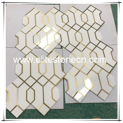 ES-W249 Lower Price Brass Inlay Water Jet Mosaic Waterjet Tile For Decoration