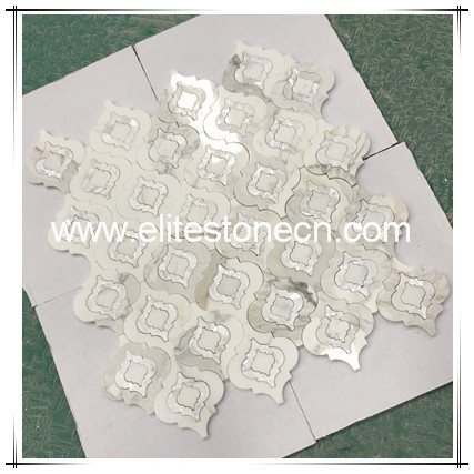 ES-W401 calacatta gold Marble shell Mix Water Jet Mosaic Tile
