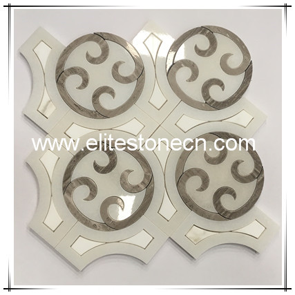 ES-W406 waterjet white circle round design marble mosaic tile new design