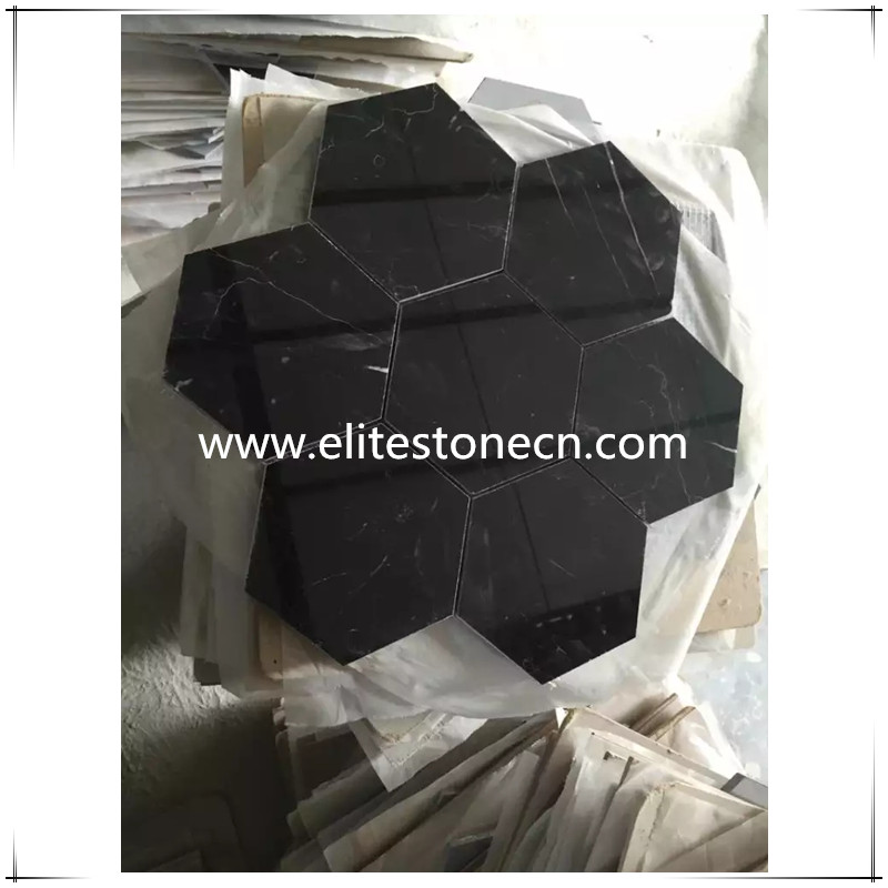 ES-N25 Black Mosaic Tiles Hexagon Polished Marble Mosaic For Kitchen and Bathroom Wall Tiles