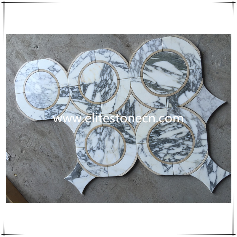 ES-W410 waterjet marble mosaic design for hotel wall decoration 300x300mm with mesh
