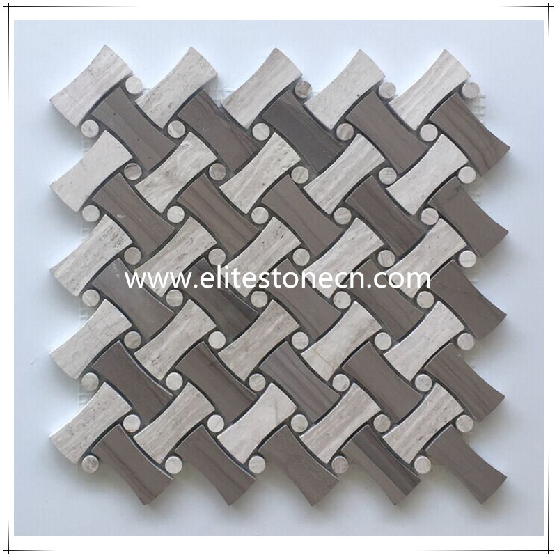 ES-H45 Basketwave white and grey wood grain marble mixed marble mosaic for floor