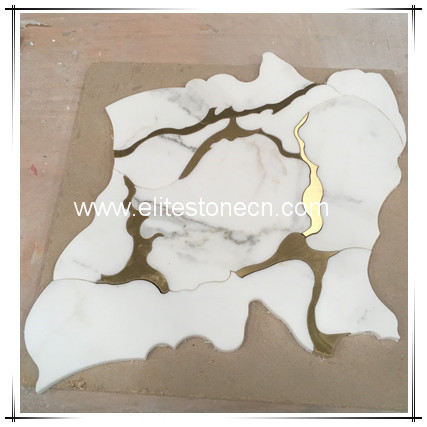 ES-W398 Calacatta gold marble and brass inlay water jet mosaic for Indoor Wall Design